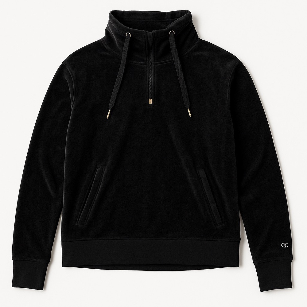Champion C9 Black Velour Quarter Zip Pullover Jacket Cozy Athleisure Winter Ski